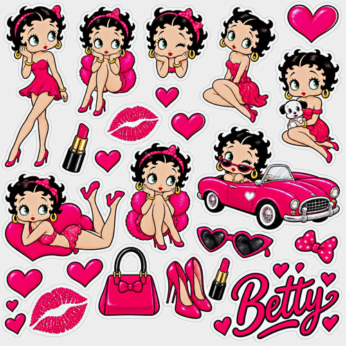 Betty boop pink hearts sticker - pink,