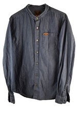 Superdry Mens Collarless Long Sleeve Shirt Cotton Workwear Size L Japan