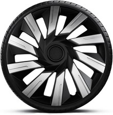 FOR RENAULT CLIO 14" INCH WHEEL TRIMS HUB CAPS SILVER & BLACK TEC 4PC