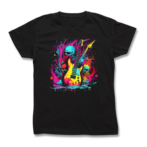 Neon style skull - neon, guitar