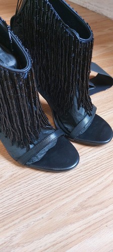 Black beaded fringe - black,