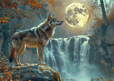 WOLF FULL MOON CANVAS PICTURE