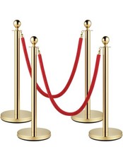 4PCS Gold Stanchion Posts and 1.5m Red Velvet Ropes Crowd Control Barrier
