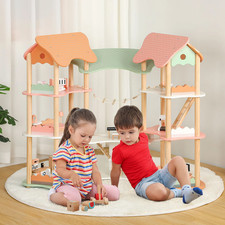 Multi-Layer Wooden Dollhouse Versatile Kids Playhouse Toy with 7-Room