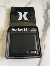 New Hurley Sport Designer Mens Bi Fold Wallet Flip Out ID Faux Leather Black