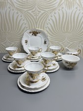 Antique Vintage Royal Imperial Finest Bone China Golden Rose Tea set Gold White