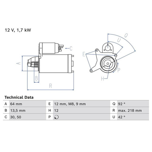 Bosch starter motor 1 7kw - 1.7v, 1.7kw