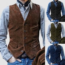 Mens Retro Sleeveless Corduroy Jacket Casual Holiday Retro Waistcoat V Neck Vest
