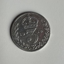 SILVER THREEPENCE GEORGE V COIN FROM YEAR 1918