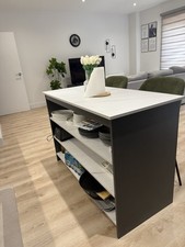 Kitchen Island Modern Breakfast Bar Shelves Graphite & Marble Effect KI02