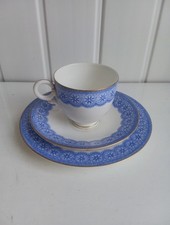Royal Worcester Blue & Gold Floral Cup & Saucer Set + Small Plate (BR)