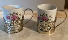 TWO UNICORN TABLEWARE MINIATURE MUGS IN METAL HOLDERS UNUSED CONDITION.