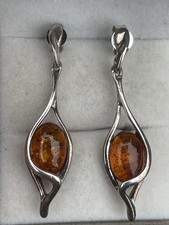 Vintage 925 Sterling Silver Natural Amber Earrings Hippy Art Nouveau 