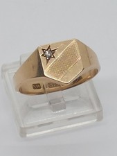 9ct Yellow Gold Diamond Signet Ring With Sheild Design Size S1/2 (4.35g) Vintage