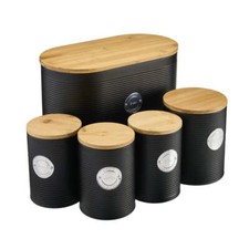Ribbed Kitchen Storage Cannister 5pc Set Tea Coffee Sugar Bread Bin 10 Colours