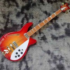 Cherry Red  Electric Bass Half Hollow Body Ric Bass Guitar with Shark Pin Inlays