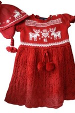 RALPH LAUREN BABY CABLE INTARSIA DRESS AND HAT 12 MONTHS