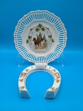 Vintage Porcelain Plate. Irish Jaunting Car Scene and Lucky Horseshoe