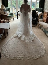 Ivory Two Tier Cathedral Length Wedding Veil with Scattered Pearls 