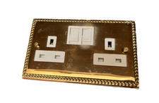 Vintage plug sockets brass Georgian rope 2 gang 13A gold switched