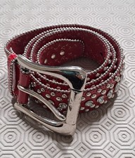 Guess Ladies Red Leather Silver Studs & Diamante Belt Size M 32" to 36"