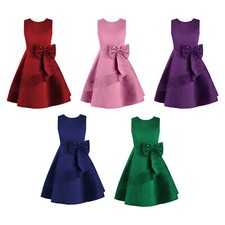 Kids Flower Girl Satin Dress A-Line Sleeveless Wedding Party Formal Evening Gown