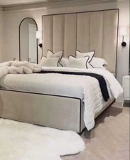 Elegant Cream Velvet Panel Bed