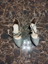 Paradox London Silver Glitter Mid-Heel Wide Shoes, Size 6 (39W)