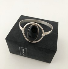 Vintage Statement Sterling Silver Ortak Black Onyx Cabochon Bangle Bracelet Iona