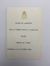 Royalty Gold Embossed Crown Royal Menu in French for Queen Elizabeth II 1985
