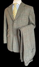 Vintage Bespoke Tweed Suit 40R / W34L Green Orange Overcheck Country