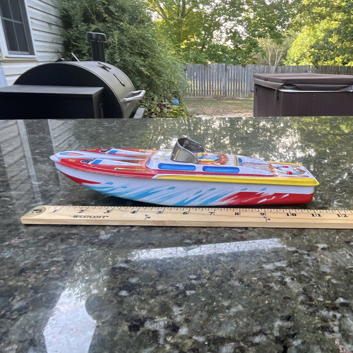 Vintage tin toy - vintage, boat