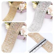 FCL 1 Mtr Metallic Gold Sequence and Embroidery Indian Trim Lace Saree Border
