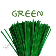GREEN Chenille Craft Stems Pipe Cleaners 30cm x 6mm