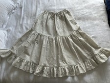 Cabbages & Roses Ivory Navy Blue Kantha Stitch Midi Maxi Skirt BNWOT Pockets 