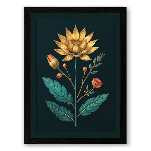 Golden study botanical framed - golden,
