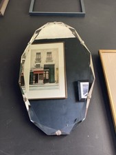 Vintage Art Deco Ornate Frameless Bevelled Edge Mirror With Claw Clips 56x33cm