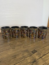 Three 5 Partylite Global Fusion Votive Candle Holder Mosaic Tile Glass Tea light