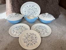 Alfred Meakin Vintage Tapestry Blue Plates Gravy Lidded Serving Dishes Platter