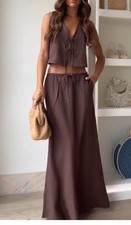 Zara Long Brown Textured Maxi