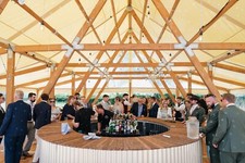 3.7m Round Bar - Corrugated metal sides, with rustic reclaimed wooden top