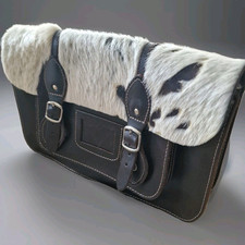 Vtg style leather fur ROBERT PIETRI Pony satchel buckle bag Mahogany Crossbody  