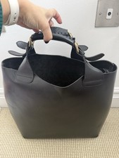 Zara 100% Buffalo Leather Black Tote Bucket Bag with Strap Excellent Condition