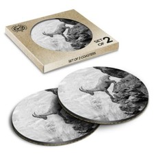 2 x Boxed Round Coasters - BW
