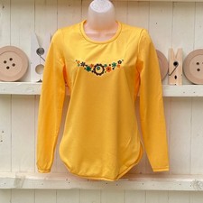 Vintage Yellow Top Embroidered Floral Motif 70s Crimplene Bust 32” ExSt Michael 