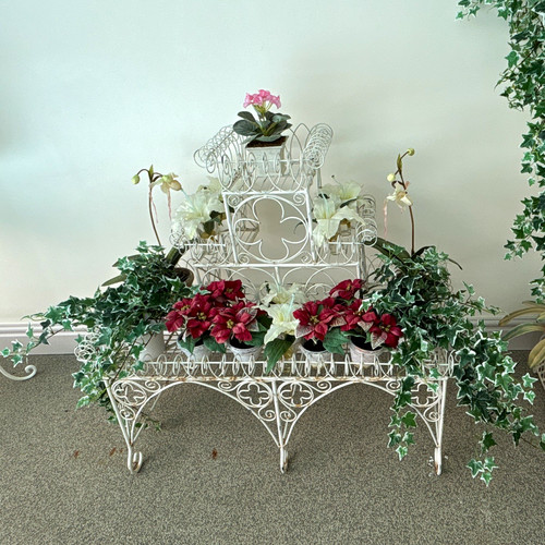 White metal multi tier - metal, plant