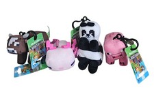 MINECRAFT PLUSH CLIP ON KEYRING SET OF 4 NEW WITH TAGS AXOLOTL PANDA PIG COW