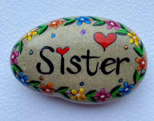 Sister hand painted pebble