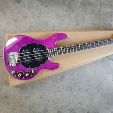 Chrome-Equipped Purple Electric Bass Guitar Featuring a Rosewood Fingerboard
