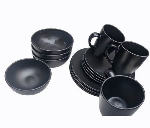 16pc black dinner set 4 - dinner, set,